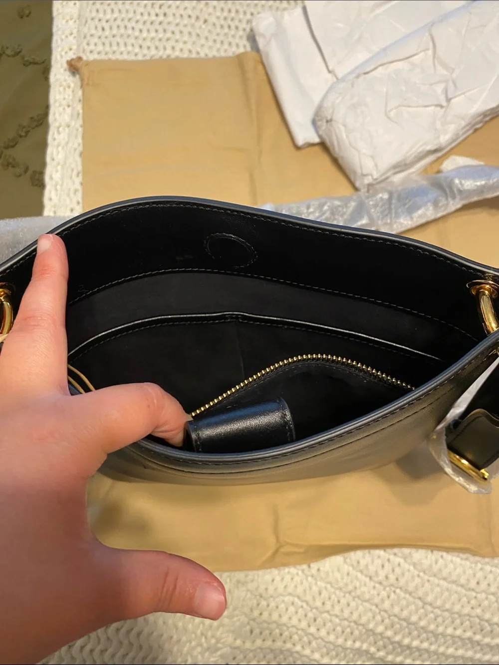 Michael Kors Collection Black Tate Small Crossbody Tote with Gold Hardware